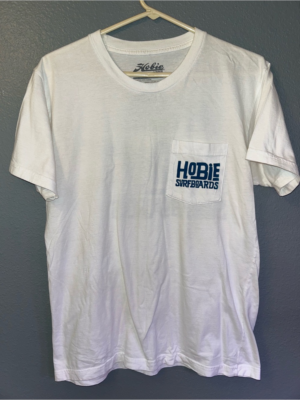 Hobie White T-Shirt with Blue Pocket Logo